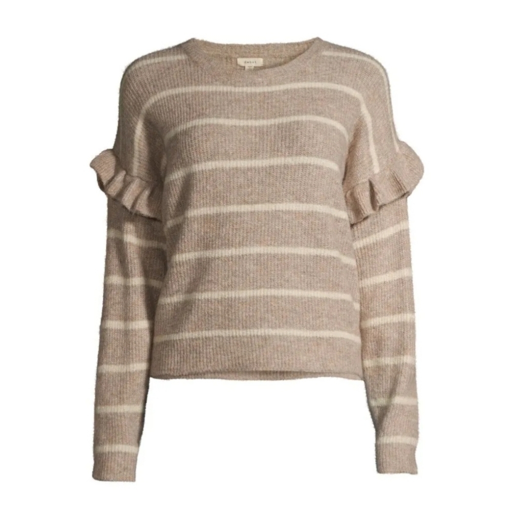 Dreamers by‎ Debut Womens Striped Ruffle Sleeve Sweater, Size S